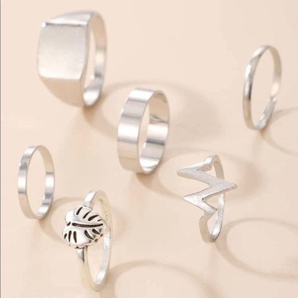 Silver 4/$25 6pc Geometric Ring Set - Picture 2 of 2